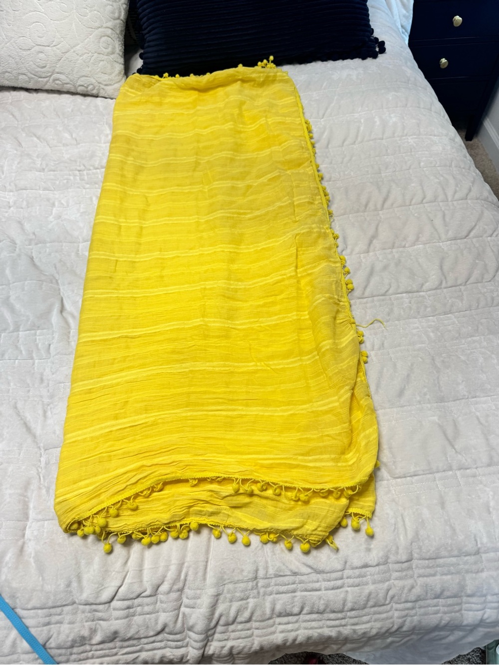 Yellow Pom-Trim Swim Sarong Wrap